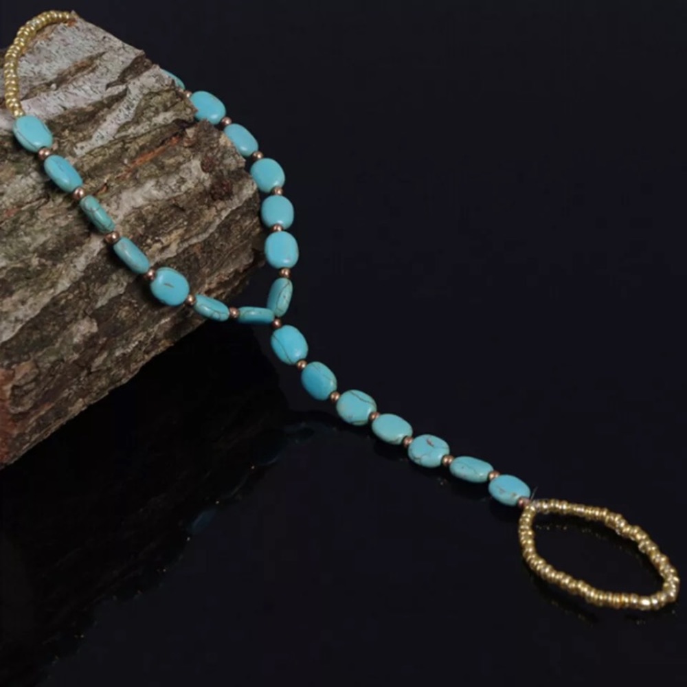 LAST SET-Turquoise Fashion Stretch Ankle Bracelet - Picture 3 of 4